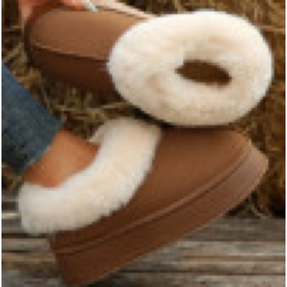 Chestnut Plush Suede Trim Thick Sole Flat Snow Boots